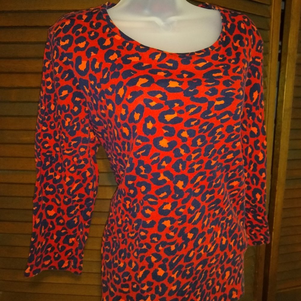 Red Leopard Print Jones New York Pullover Top